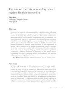 The role of translation in undergraduate medical English instruction (El papel de la traducción en la docencia universitaria del inglés médico)