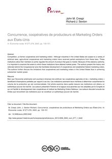 Concurrence, coopératives de producteurs et Marketing Orders aux États-Unis - article ; n°1 ; vol.277, pg 135-151