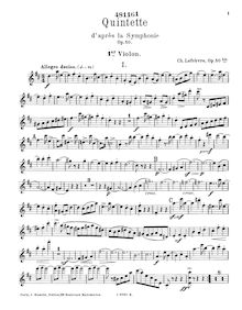 Partition violon 1 , partie, Piano quintette, Quintette pour piano, 2 violons, alto et violoncelle d’après la Symphonie en ré (op. 50), Op. 50bis, par Ch. Lefebvre