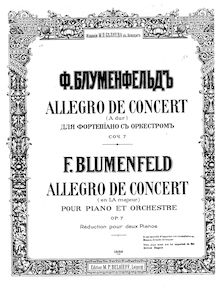 Partition Two Piano Reduction, Allegro de Concert, Op.7, Blumenfeld, Felix