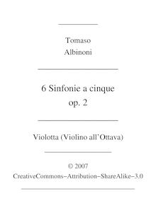 Partition Octave violon ou Violotta (alternate pour altos II), Sei Sinfonie e Sei concerts a Cinque, Op.2