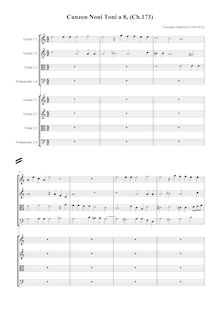 Partition Score of Canzona Ch. 173 en corde Clefs, Canzon Noni Toni a 8
