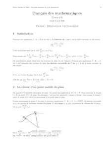 Cours de français des mathématiques - FLE pour l entrée en CPGE scientifique, Dérivation vectorielle