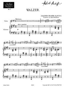 Partition complète, valses, Walzer, Brahms, Johannes par Johannes Brahms