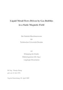 Liquid metal flows drive by gas bubbles in a static magnetic field [Elektronische Ressource] / Chaojie Zhang