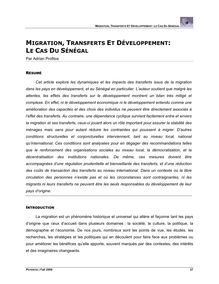 Migration, transfers et développement  : Le cas du Sénégal