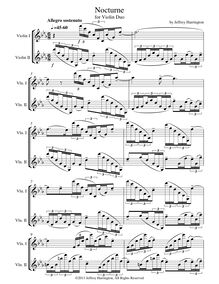 Partition complète, Nocturne pour violon Duo, Harrington, Jeffrey Michael