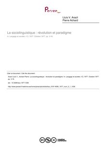 La sociolinguistique : révolution et paradigme - article ; n°1 ; vol.2, pg 3-16