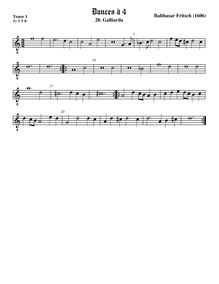 Partition ténor viole de gambe 1, octave aigu clef, pavanes et Galliards à 4 par Balthasar Fritsch