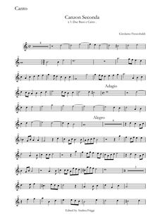 Partition Canto, Canzon Seconda à , Due Bassi e Canto, Frescobaldi, Girolamo