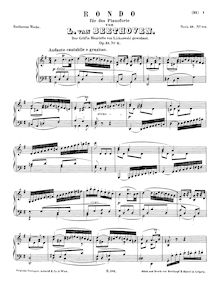 Partition , Rondo en G major, Two Rondos, Op.51, Beethoven, Ludwig van par Ludwig van Beethoven