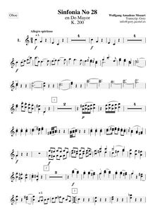 Partition hautbois 1, 2, Symphony No.28, C major, Mozart, Wolfgang Amadeus