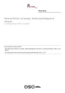 Sante de Sanctis. Les songes ; études psychologiques et cliniques - compte-rendu ; n°1 ; vol.6, pg 608-610