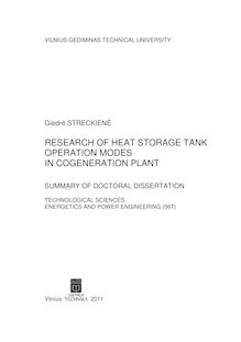 Research of Heat Storage Tank Operation Modes in Cogeneration Plant ; Kogeneracinės jėgainės šilumos akumuliacinės talpos veikimo režimų tyrimai