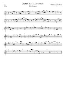 Partition ténor viole de gambe, octave aigu clef, Almaine, Cranford, William