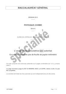 Sujet du bac serie S 2013: Physique chimie épreuve de spécialité