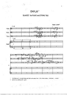 Partition complète, Emplay, Quartet for Piano and String Trio, Lambert, Edward