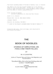 The Book of Noodles - Stories of Simpletons; or, Fools and Their Follies