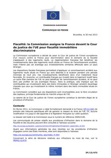 Fiscalité : la Commission assigne la France devant la Cour de justice de l’UE pour fiscalité immobilière discriminatoire