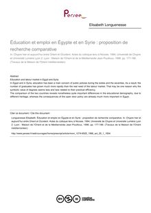 Éducation et emploi en Égypte et en Syrie : proposition de recherche comparative - article ; n°1 ; vol.25, pg 177-186