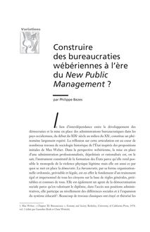 Construire des bureaucraties wébériennes à l ère du New Public ...