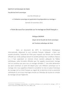 « Point de vue d un canoniste sur le mariage en Droit français »