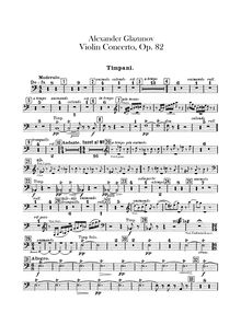 Partition timbales, carillon, Triangle, cymbales, violon Concerto en A minor, Op 82