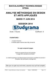 Sujet Bac STD2A Analyse méthodique en design et arts appliquées 2014