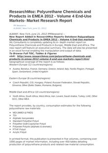 ResearchMoz: Polyurethane Chemicals and Products in EMEA 2012 - Volume 4 End-Use Markets- Market Research Report