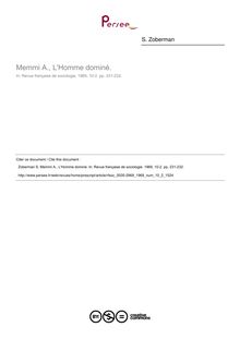 Memmi A., L Homme dominé.  ; n°2 ; vol.10, pg 231-232