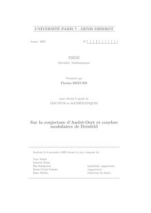These : Sur la conjecture d’André-Oort et courbes modulaires de Drinfeld