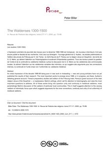 The Waldenses 1300-1500 - article ; n°1 ; vol.217, pg 75-99