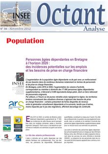Personnes âgées dépendantes en Bretagne à l’horizon 2020 : des incidences potentielles sur les  emplois et les besoins de prise en charge financière (Octant Analyse n° 36)