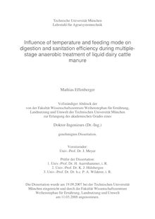 Influence of temperature and feeding mode on digestion and sanitation efficiency during multiple-stage anaerobic treatment of liquid dairy cattle manure [Elektronische Ressource] / Mathias Effenberger