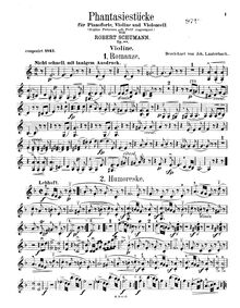 Partition de violon, Phantasiestücke, Op.88, Phantasiestücke for Piano Violin and Cello, Op.88