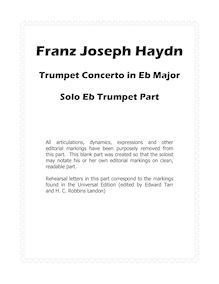 Partition trompette solo (en E♭), trompette Concerto, Hob.VIIe:1 par Joseph Haydn