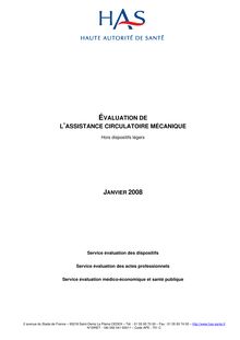 Évaluation de l’assistance circulatoire mécanique (hors dispositifs légers) - Rapport Évaluation de l’assistance circulatoire mécanique (Hors dispositifs légers)