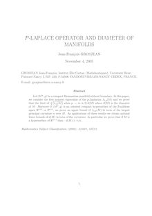P LAPLACE OPERATOR AND DIAMETER OF MANIFOLDS