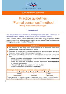 Recommandations par consensus formalisé (RCF) - Formal consensus rating - Quick methodology guide - 4 pages