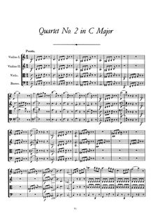 Partition complète, corde quatuor No. 2 en C Major, Schubert, Franz