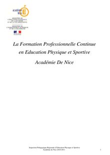 Inspection Pédagogique Régionale d Education Physique et Sportive Académie de Nice