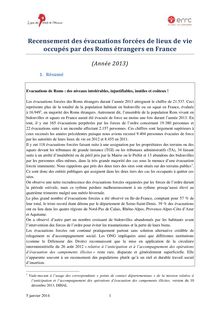 Recensement des évacuations forcées de lieux de vie occupés par des Roms étrangers en France (Année 2013)