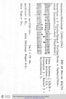 Partition complète, Ouverture en D major, GWV 422, D major, Graupner, Christoph