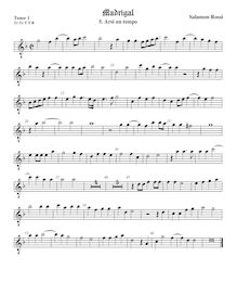 Partition ténor viole de gambe 1, octave aigu clef, Madrigali à 5, libro primo par Salamone Rossi