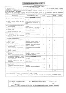 Epreuve technique : activités professionnelles sur dossier 2001 BEP - Métiers du secrétariat