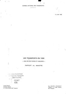Les transports en 1986. Analyse des forces et faiblesses.