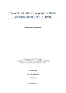 Dynamic adjustment of photosynthetic pigment composition in leaves [Elektronische Ressource] / vorgelegt von Kim Gabriele Beisel