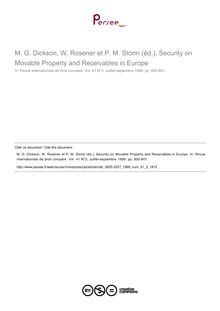 M. G. Dickson, W. Rosener et P. M. Storm (éd.), Security on Movable Property and Receivables in Europe - note biblio ; n°3 ; vol.41, pg 800-801