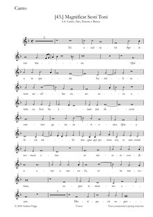 Partition Soprano, Magnificat Sesti Toni à , Canto, Alto, ténor e Basso