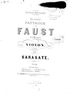 Partition de piano, Faust Fantasy, Sarasate, Pablo de